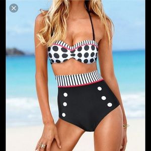 High waist pocket dots bikini New swimsuit black